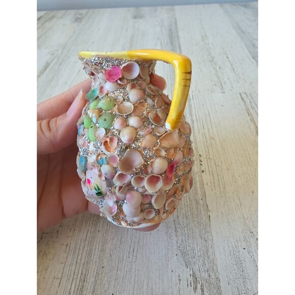 Vintage shell pitcher glitter artist decor nautical silver - Picture 5 of 8
